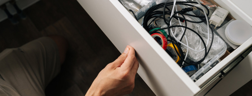 Concept of home organization, decluttering, or finding lost items stock photo