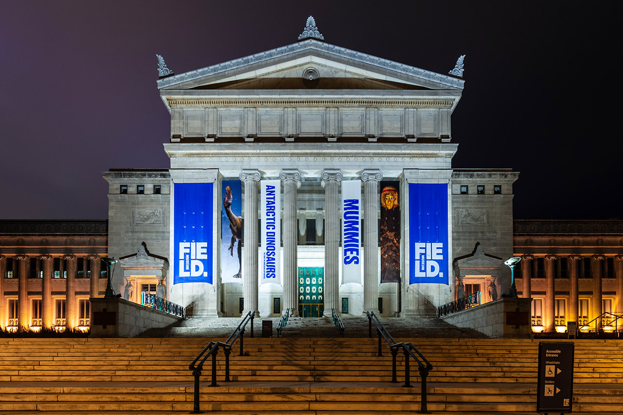 The Field Museum at night stock photo