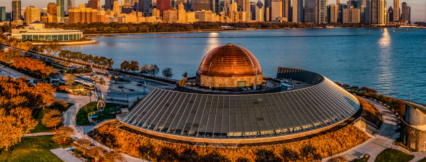 Chicago,IL Aerial at he Adler Planetarium stock photo