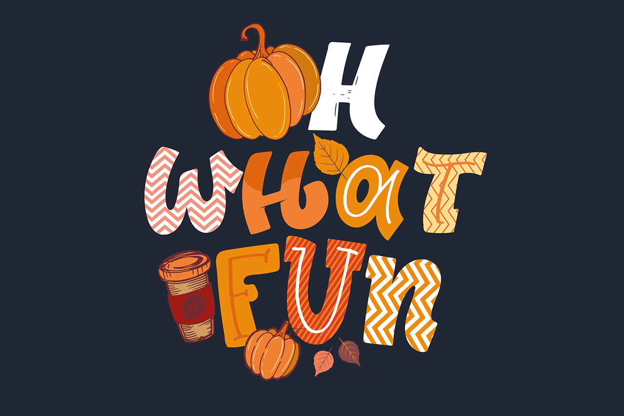 Oh what fun - Lettering quote hand drawn doodle postcard